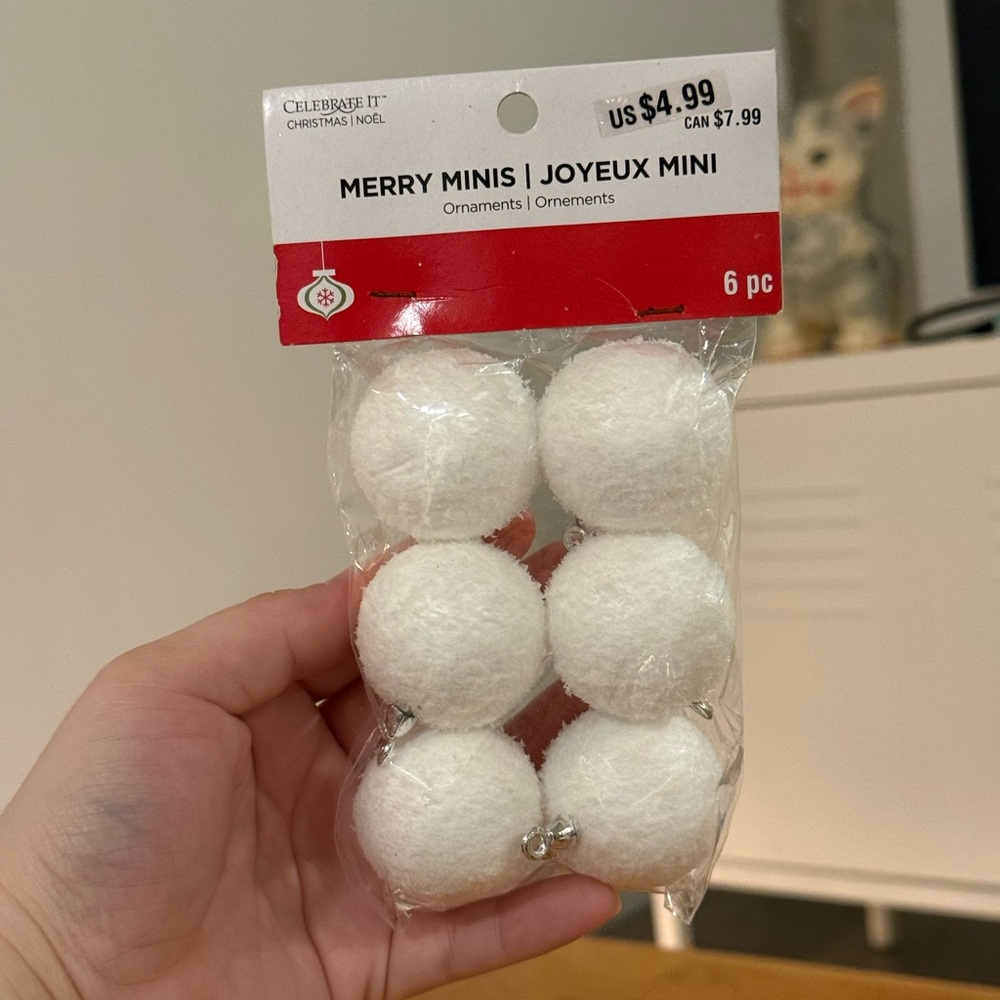 Merry Mini’s 6 Flocked Snowball Christmas Tree Ornaments Crafting